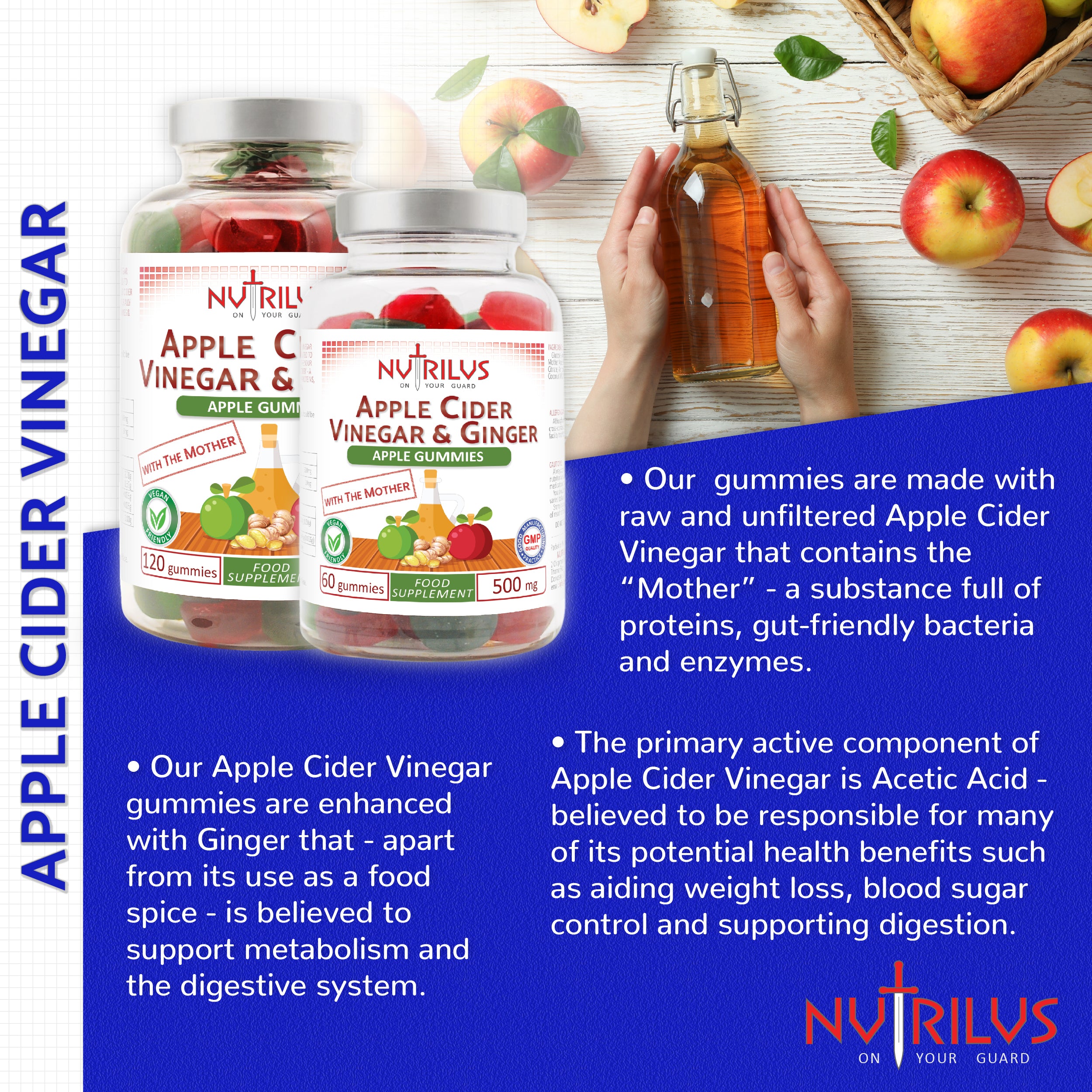 Apple Cider Vinegar & Ginger 60/120 Gummies 500mg - with "the Mother"