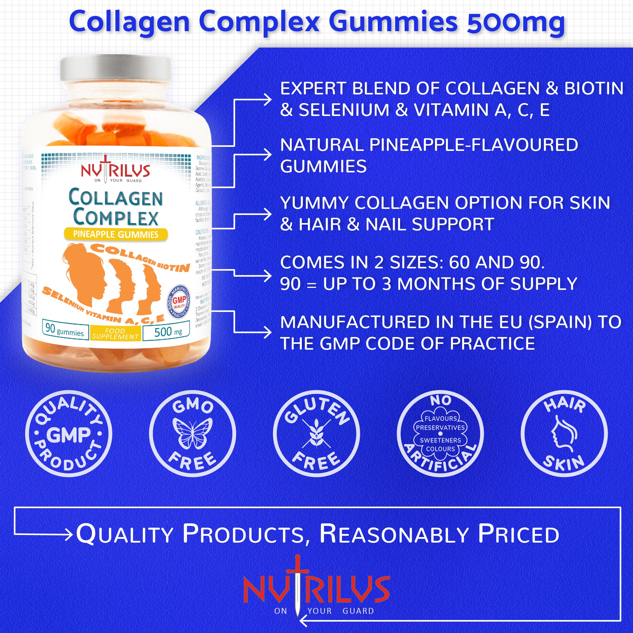 Collagen Complex Gummies 500mg with Biotin & Selenium & Vitamin A, C, E