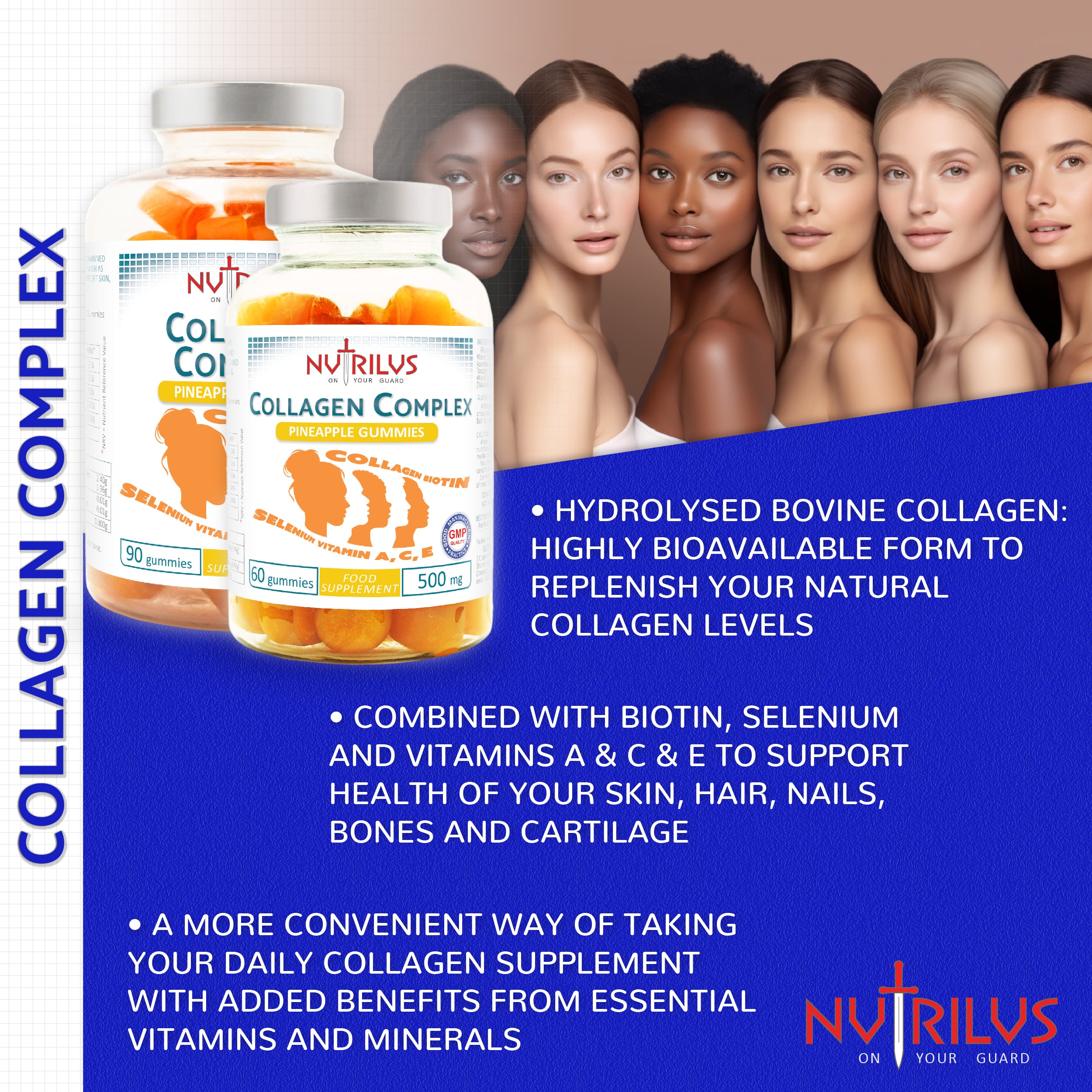 Collagen Complex Gummies 500mg with Biotin & Selenium & Vitamin A, C, E