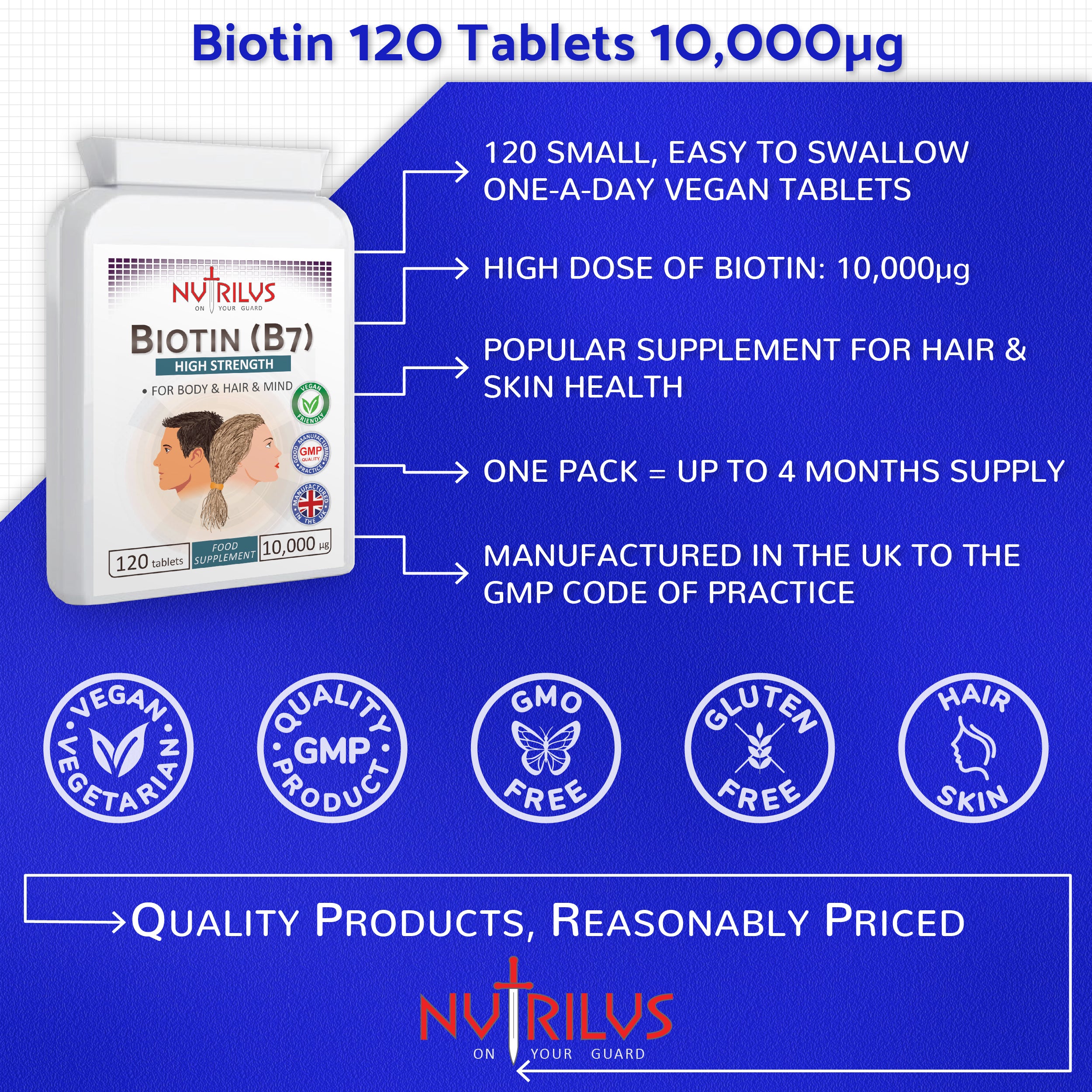 Biotin 120 Tablets High Strength 10,000µg