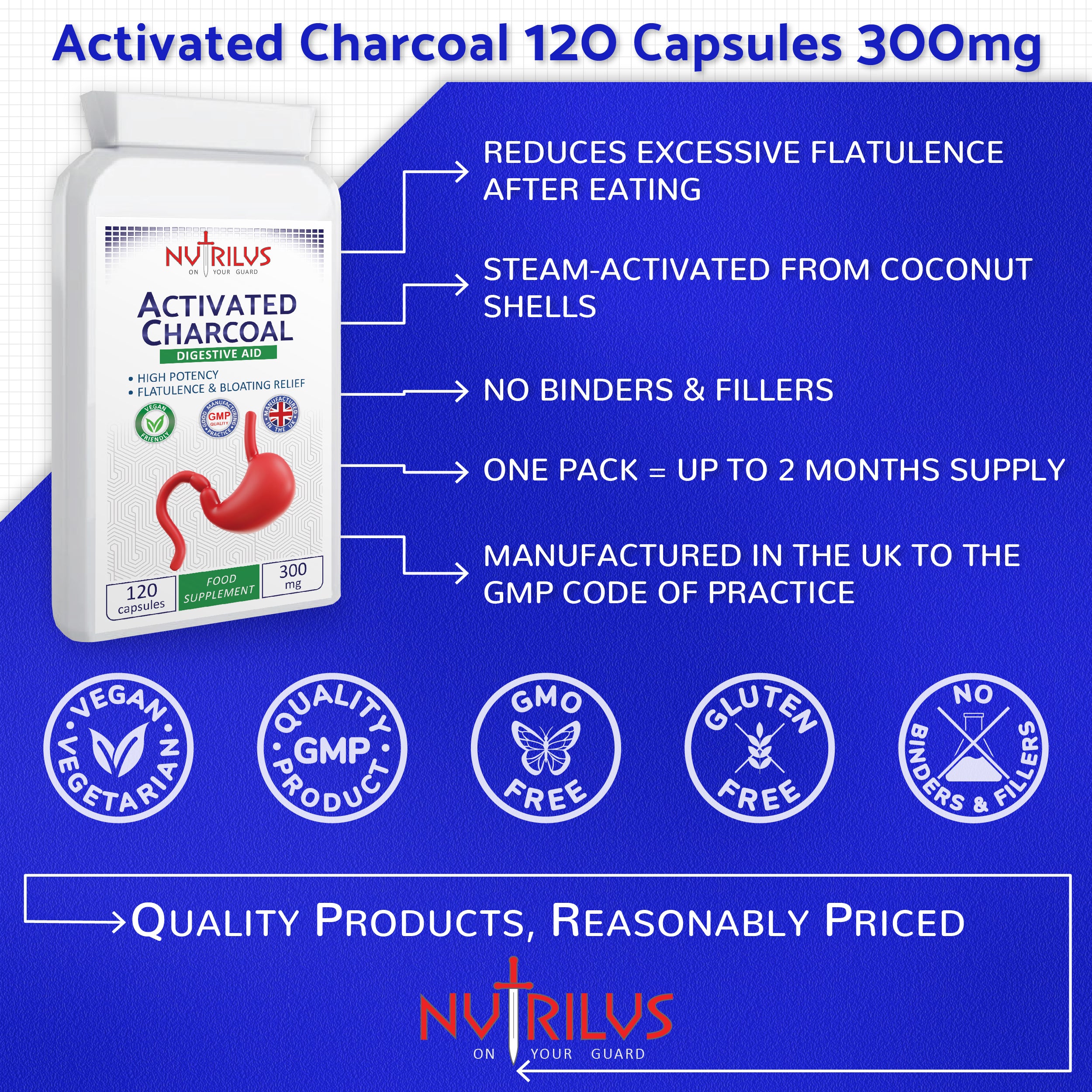 Activated Charcoal 120 Capsules 300mg