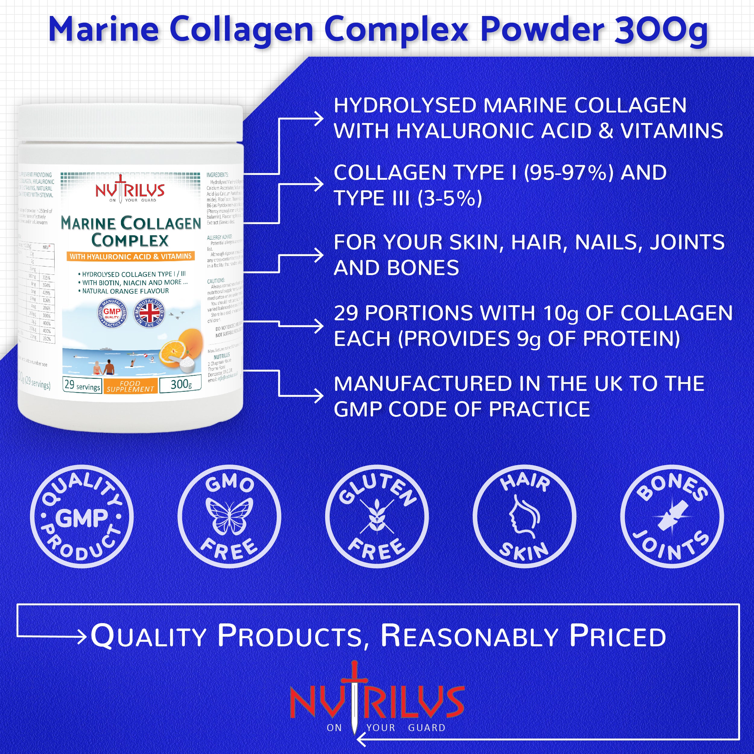 Marine Collagen Complex with Hyaluronic Acid & Vitamins 300g Powder