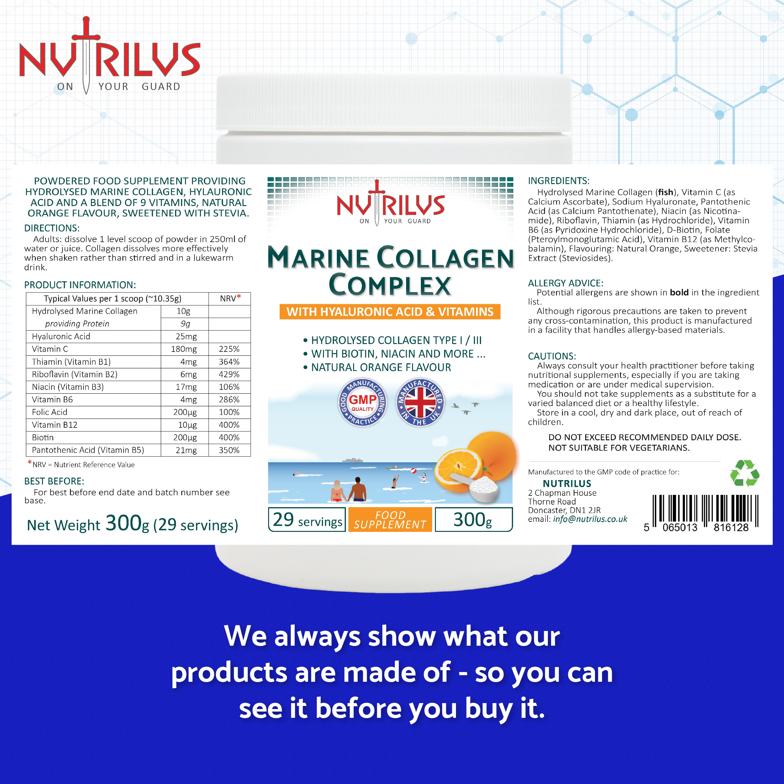 Marine Collagen Complex with Hyaluronic Acid & Vitamins 300g Powder