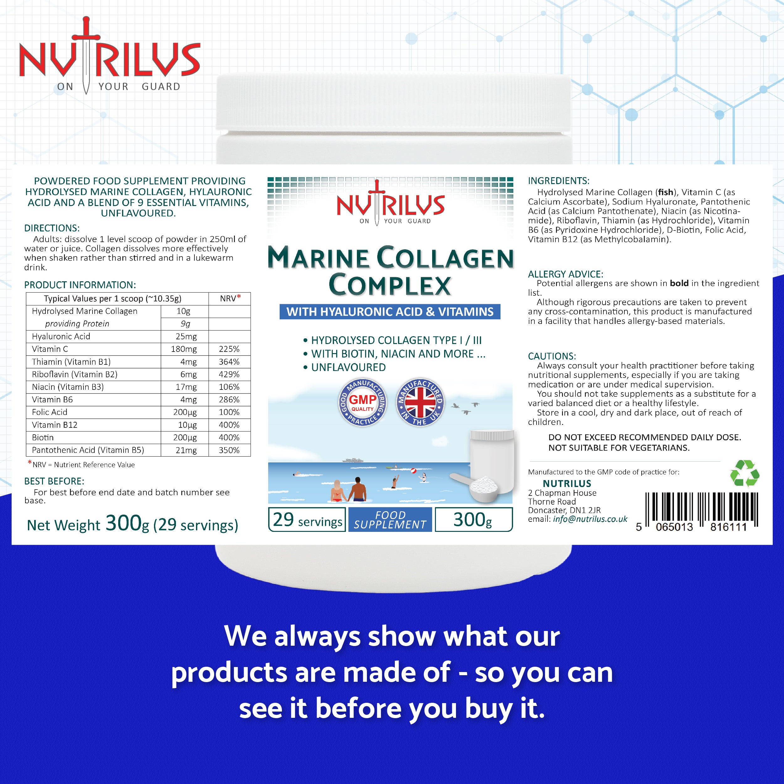 Marine Collagen Complex with Hyaluronic Acid & Vitamins 300g Powder