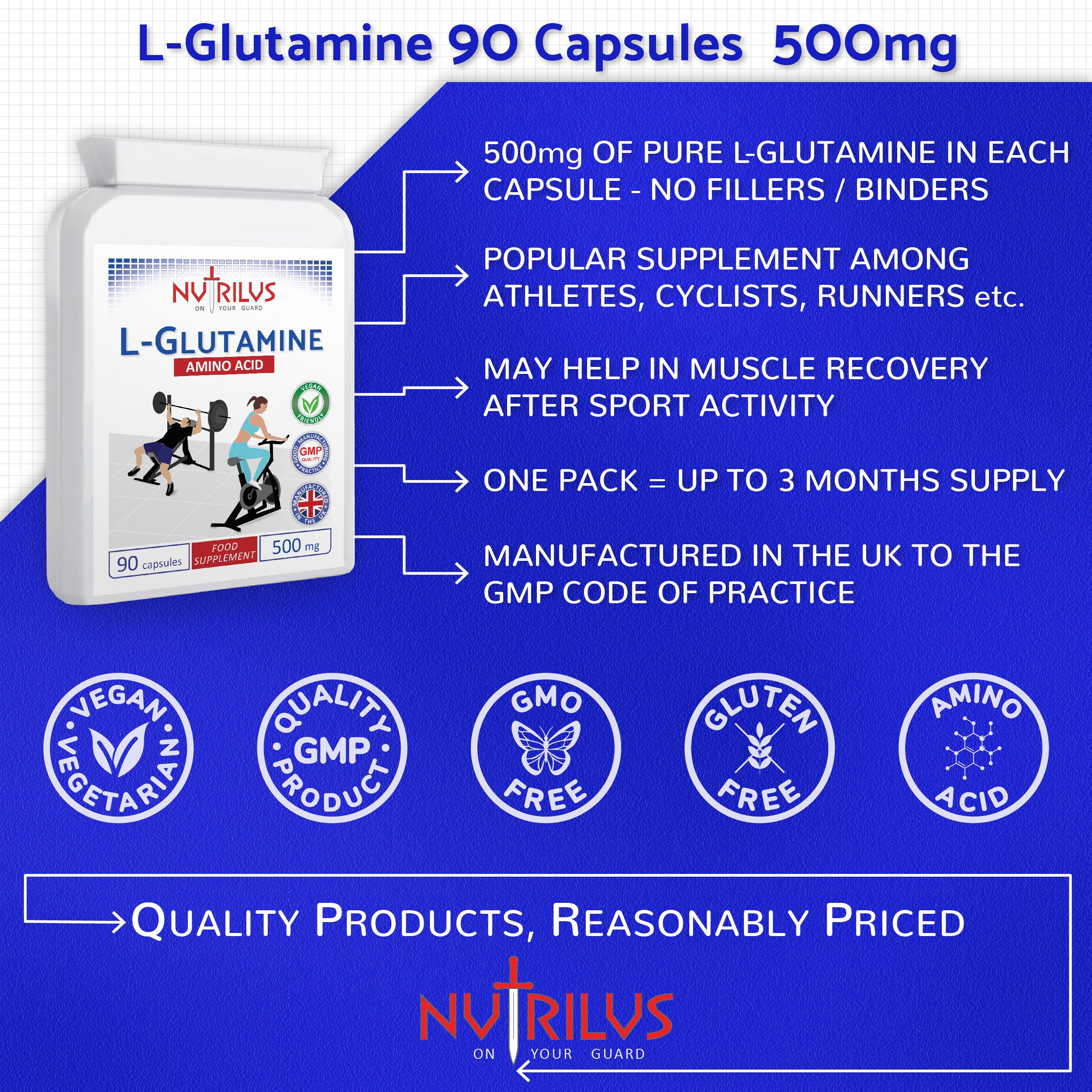 L-Glutamine 500mg 90 Capsules