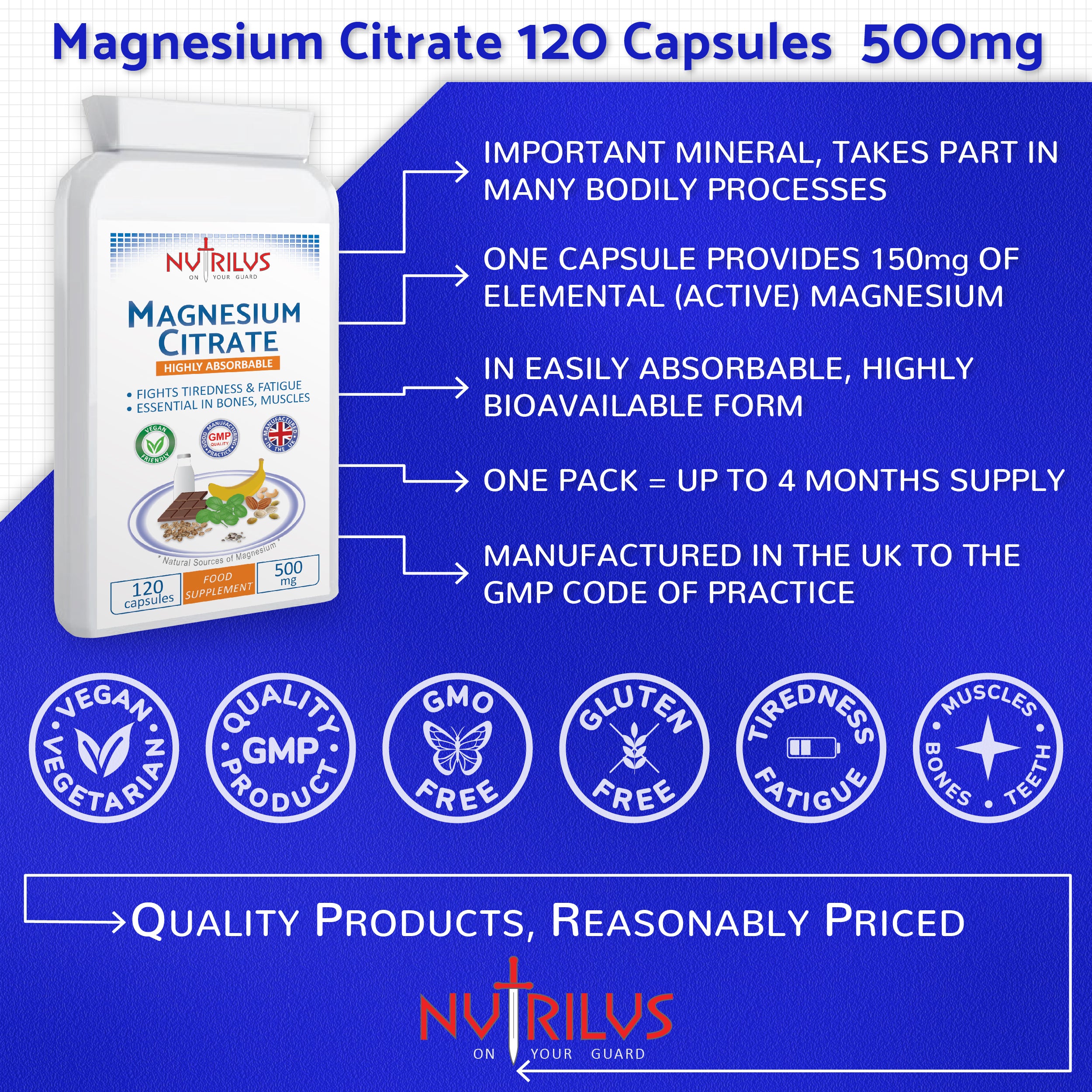 Magnesium Citrate 120 Capsules 500mg