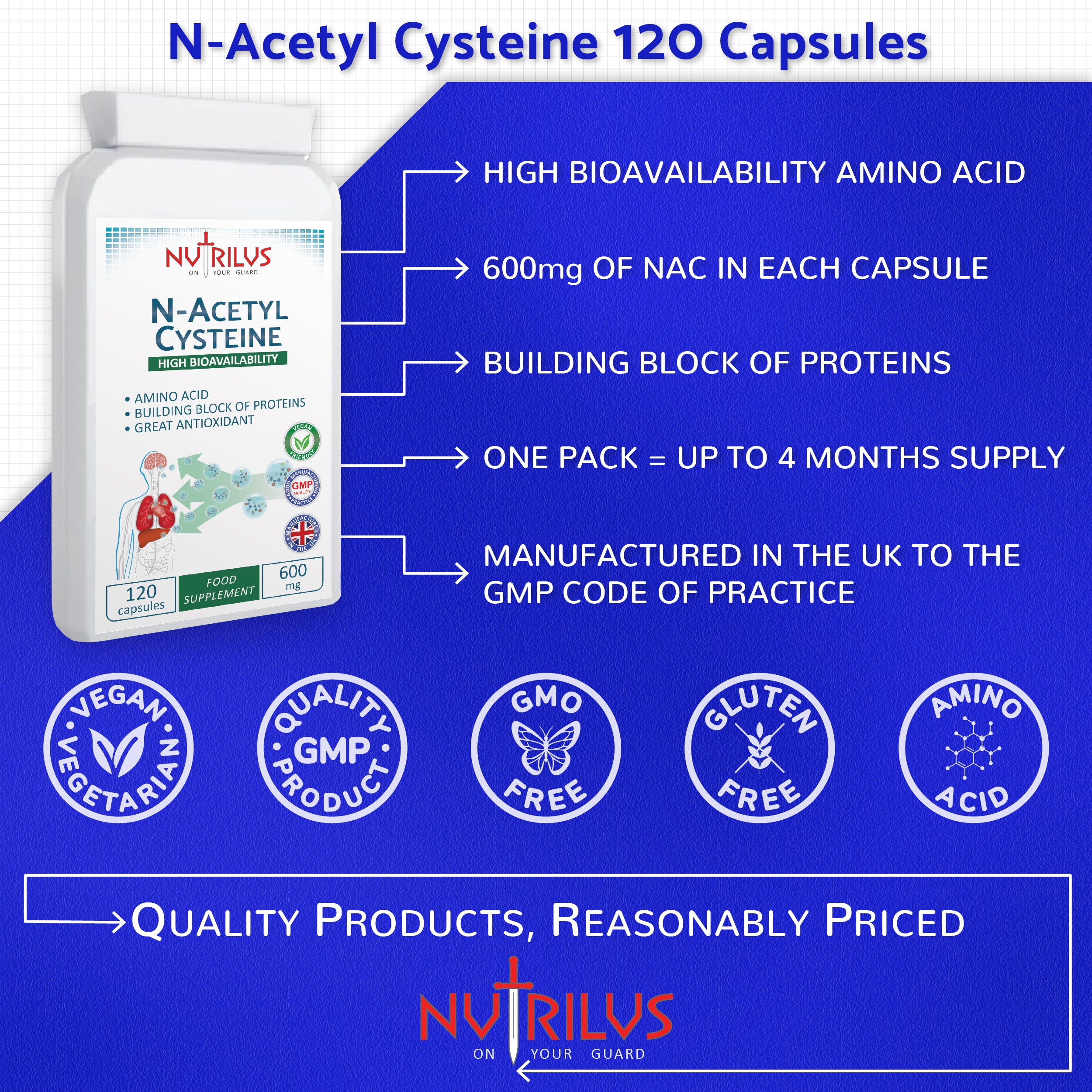 N-Acetyl Cysteine (NAC) 120 Capsules 600mg