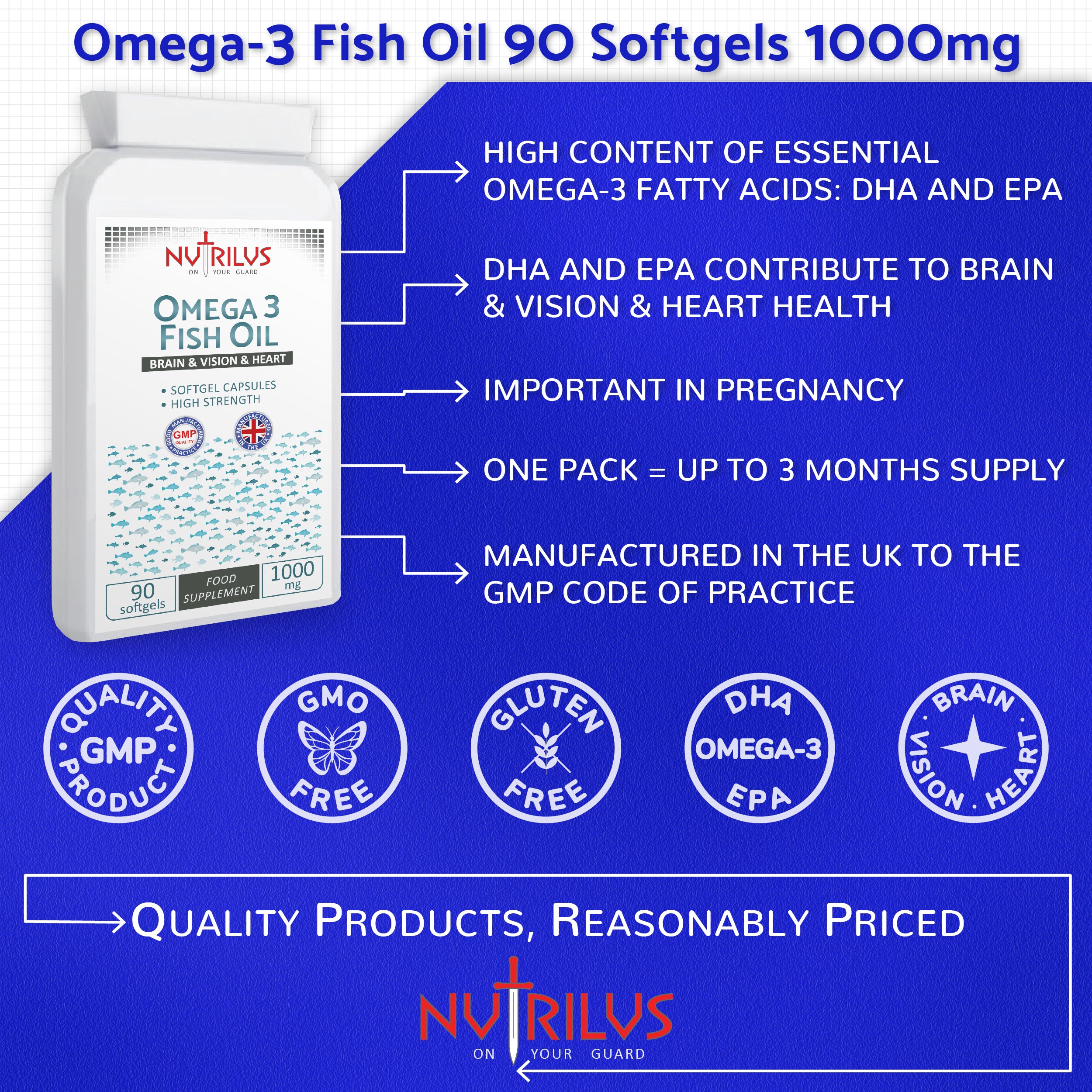 Omega 3 Fish Oil 90 Softgel Capsules 1000mg