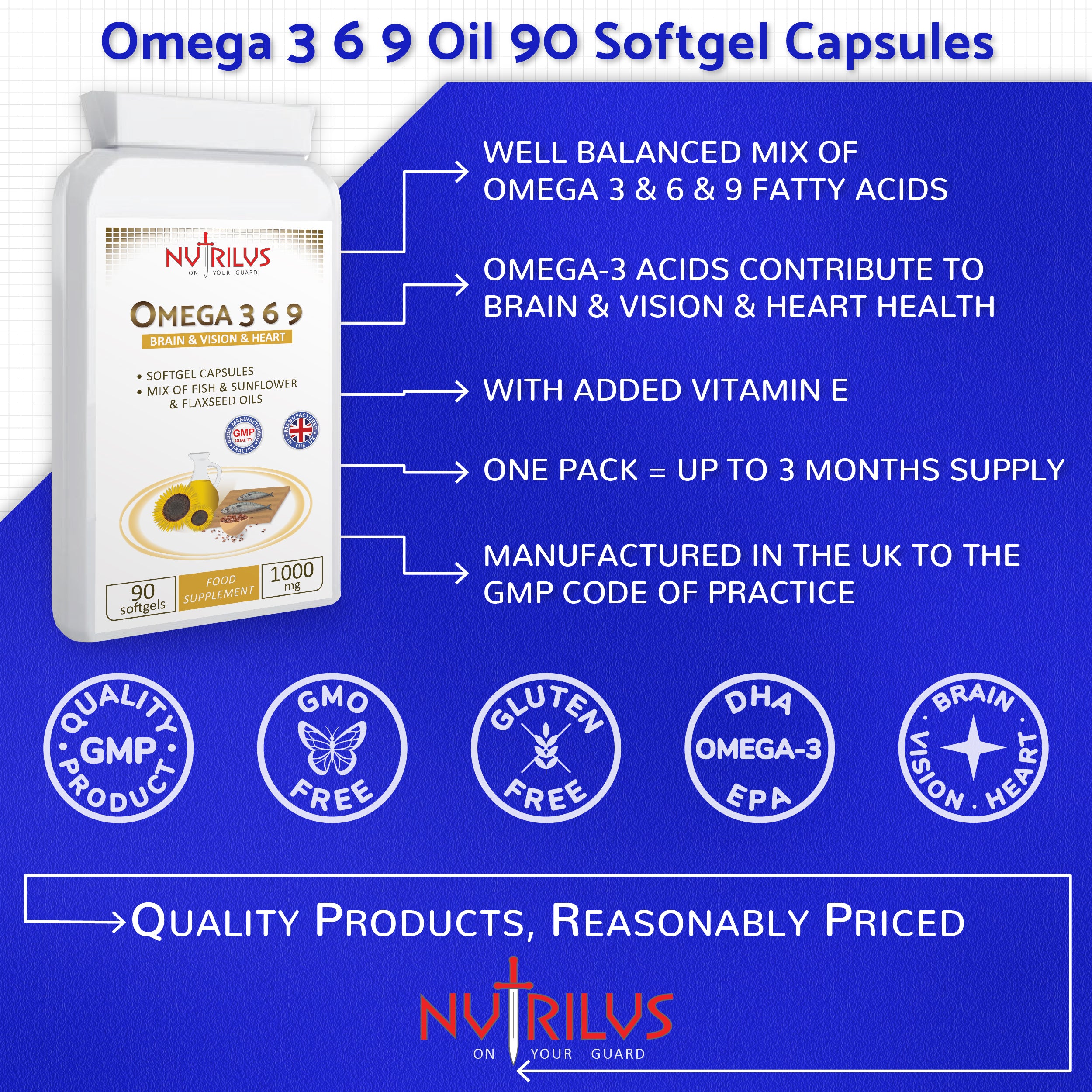 Omega 3 6 9 Oil Mix 90 Softgel Capsules 1000mg