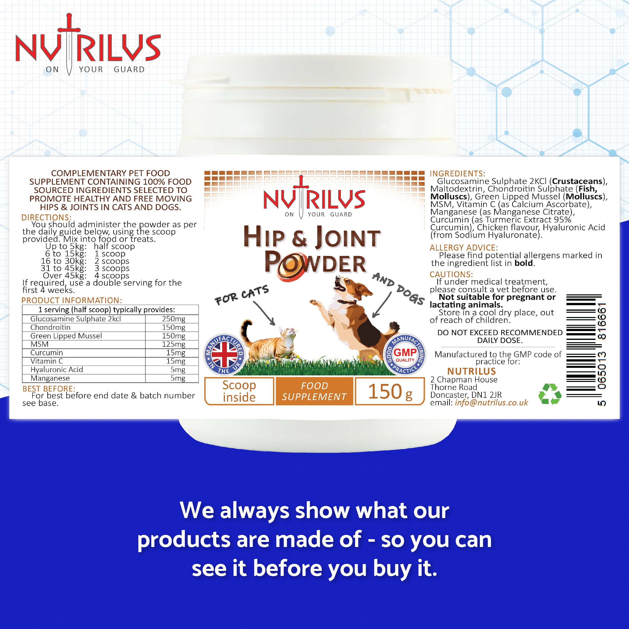 Pet Hip & Joint Powder for Cats & Dogs 150g