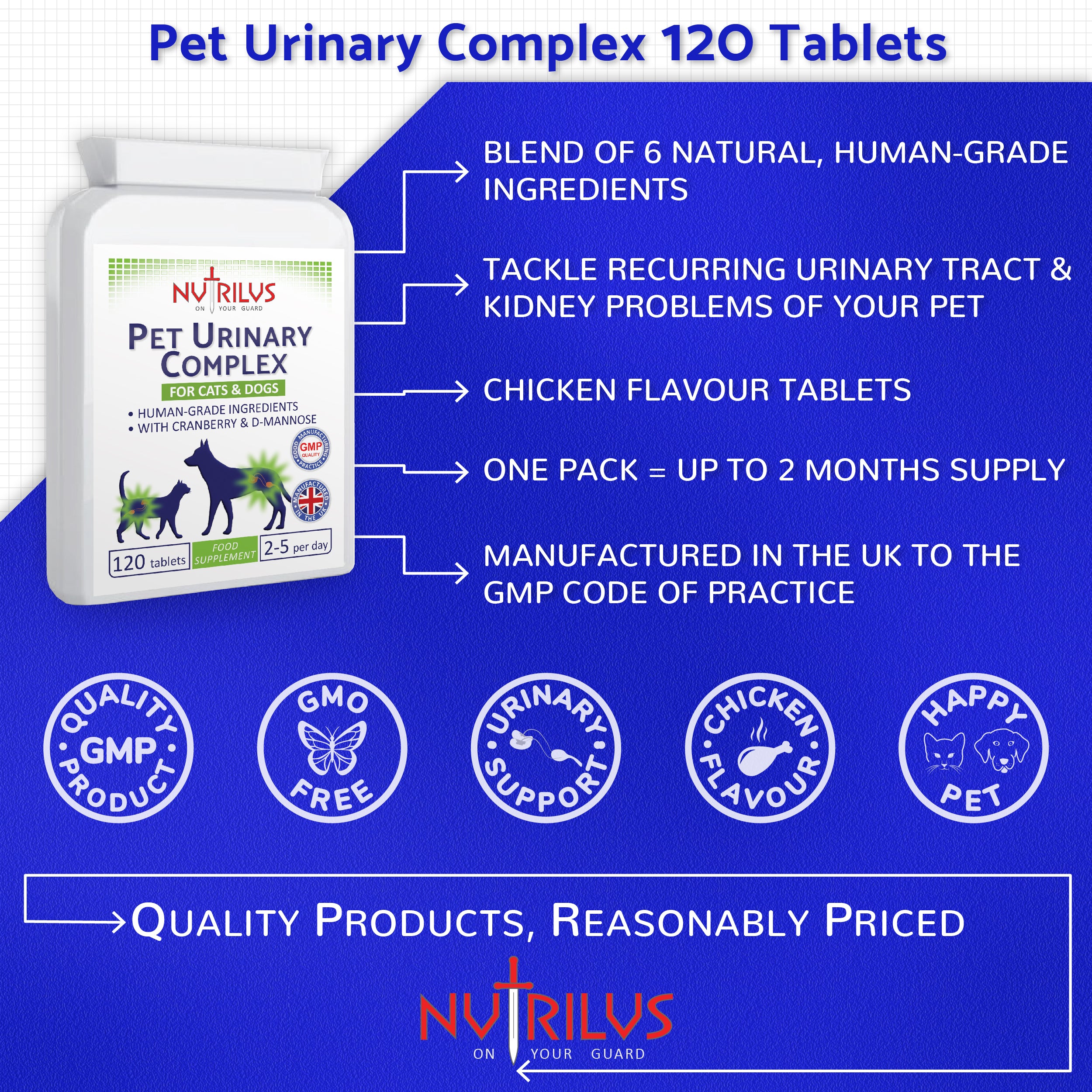 Pet Urinary Complex 120 Tablets for Cats & Dogs