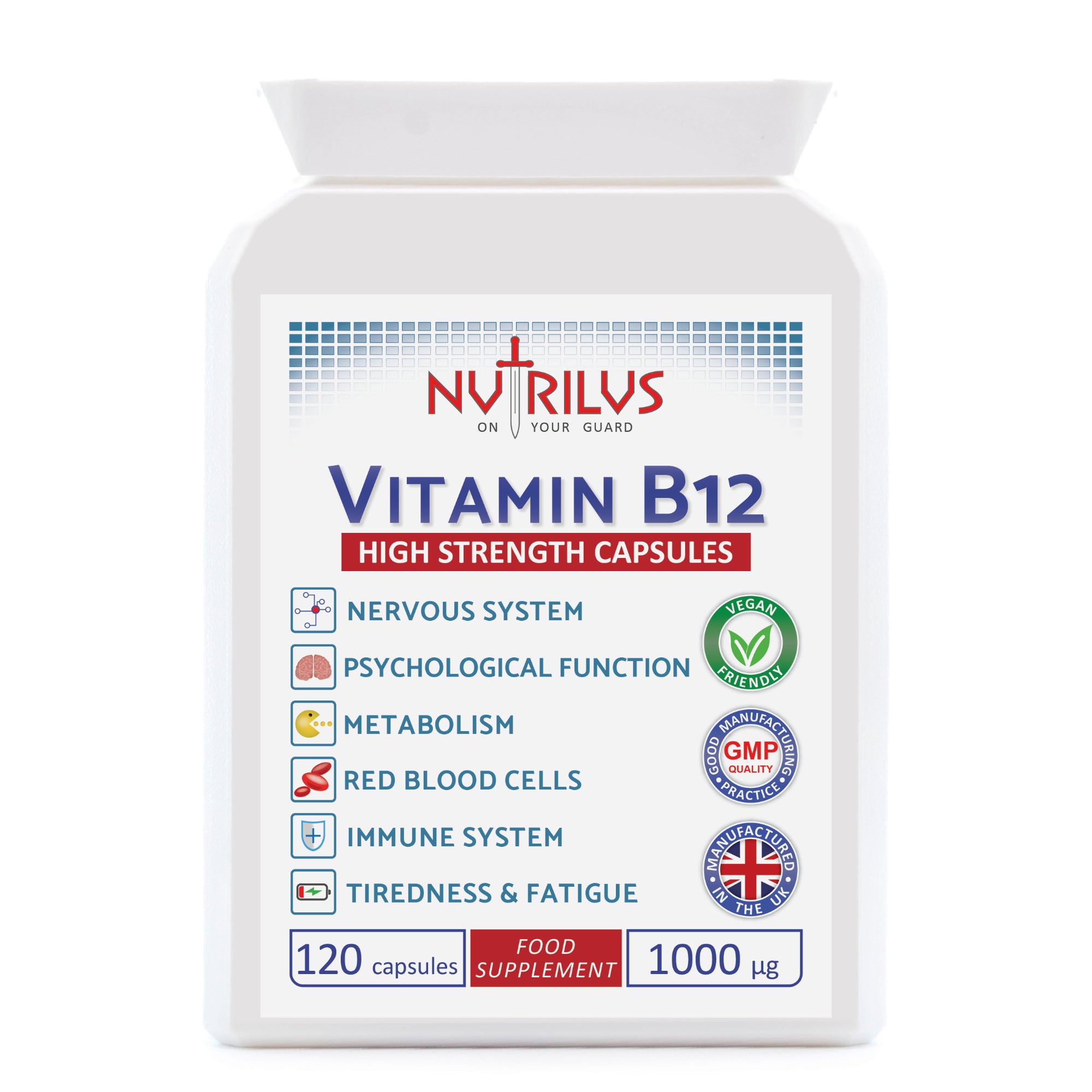 Vitamin B12 120 Capsules 1000µg - High Strength Methylcobalamin 1000mcg