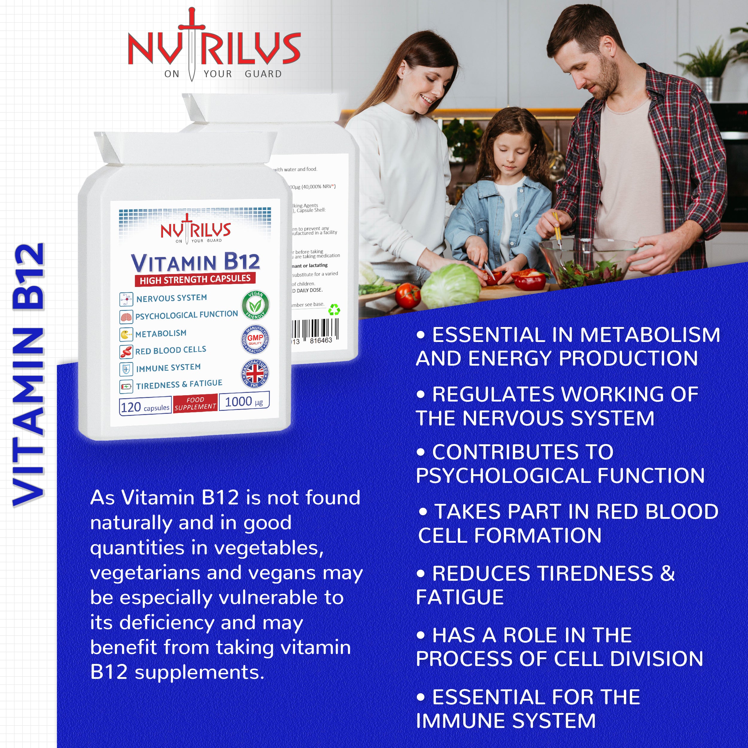 Vitamin B12 120 Capsules 1000µg - High Strength Methylcobalamin 1000mcg