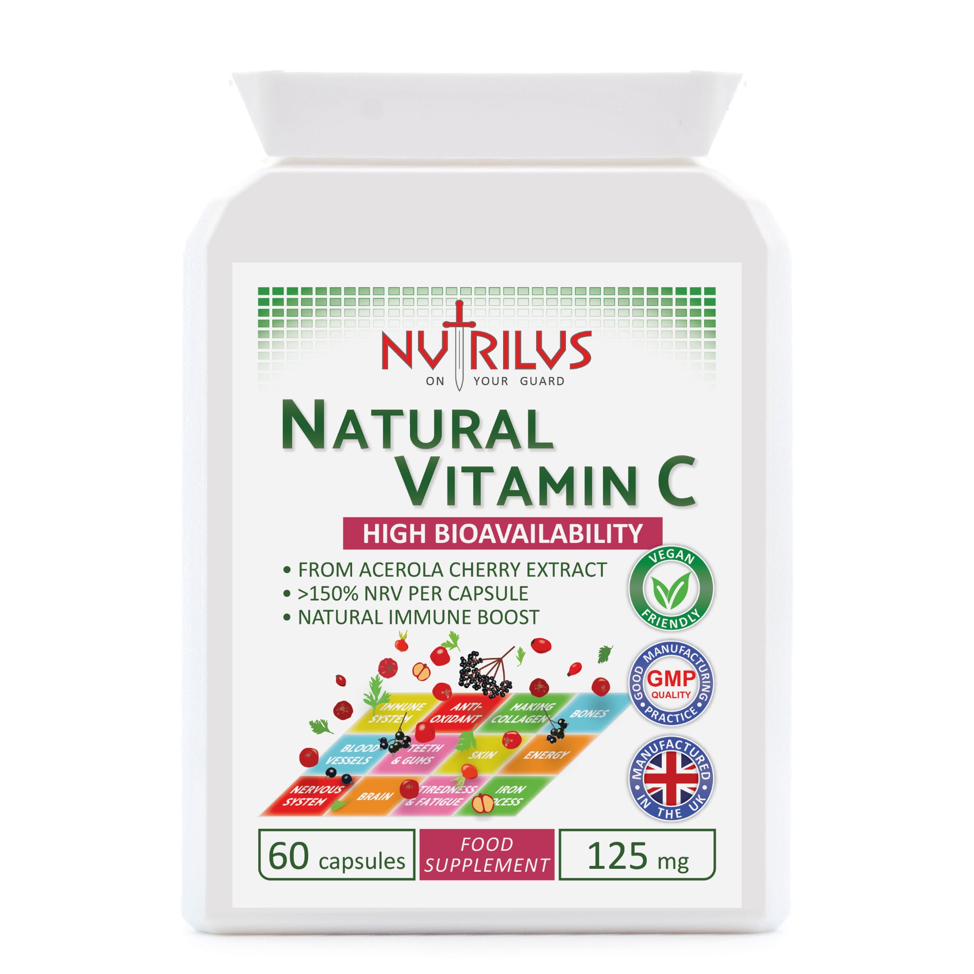 Natural Vitamin C from Acerola Cherry Capsules 125mg