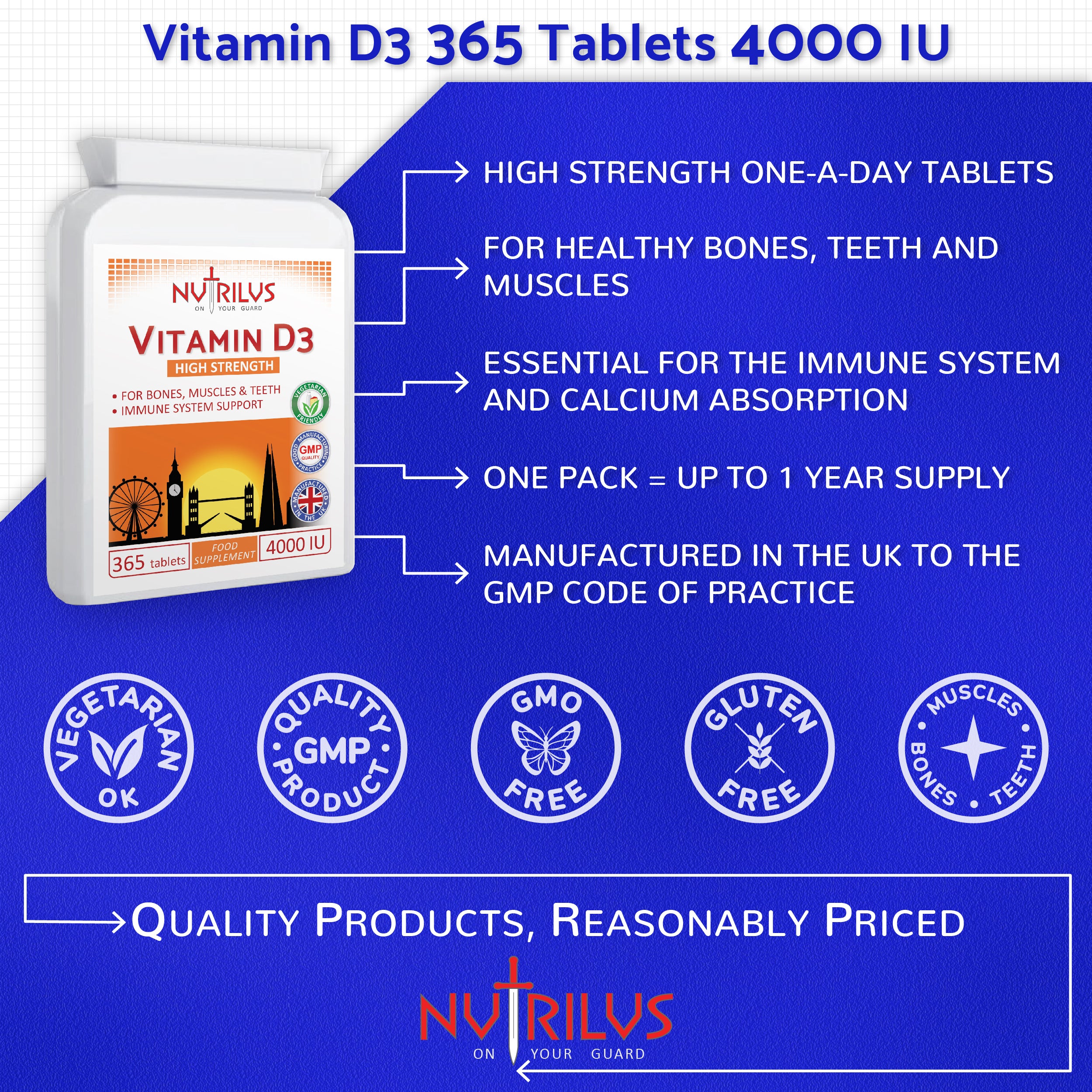 Vitamin D3 High Strength 4000 IU 365 Tablets