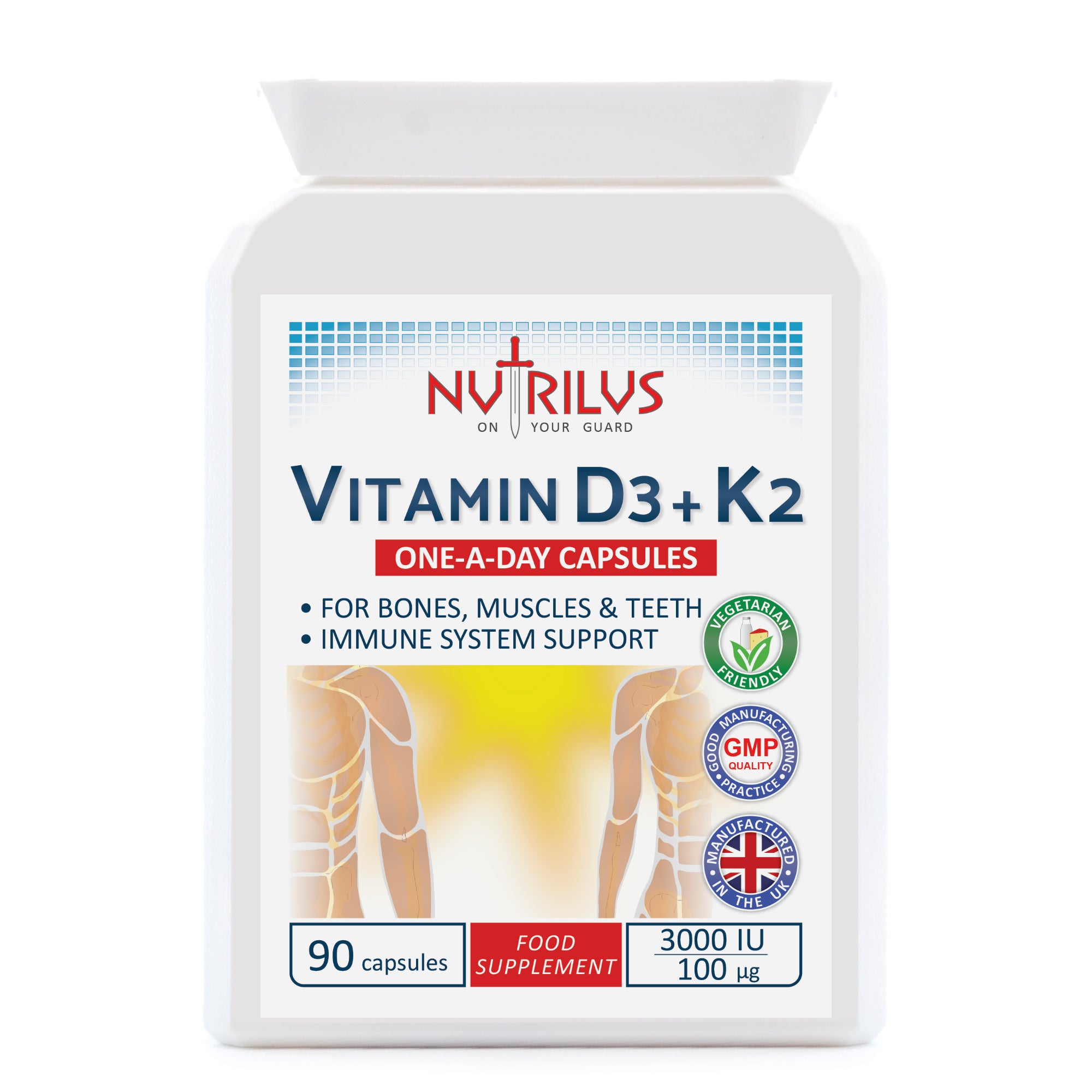 Vitamin D3 & K2 MK-7 90 Capsules 3000IU / 100µg