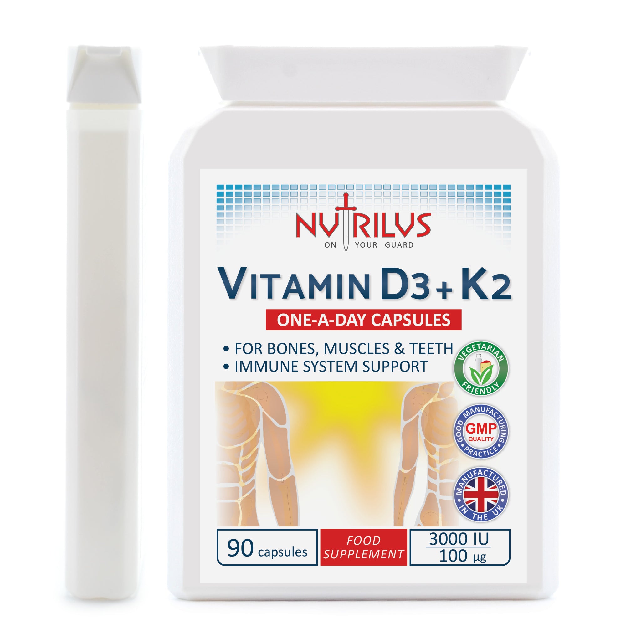 Vitamin D3 & K2 MK-7 90 Capsules 3000IU / 100µg